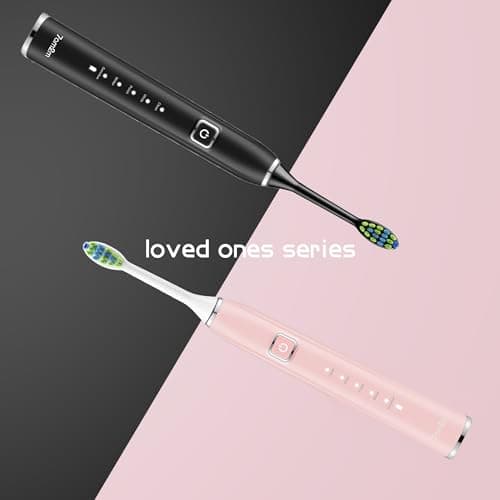 7AM2M Electric Toothbrush 2 Pack Set for Kids and Adults, 12 Brush Heads,5 Adjustable Modes, Built-in 2-Minute Smart Timer,Wireless Fast Charge for 60 Days,IPX7 Waterproof SonicToothbrush(Black+Pink) 5