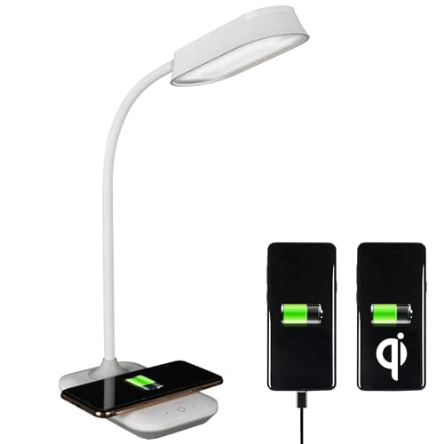 OttLite Achieve LED Sanitizing Desk Lamp Wireless Charging and USB Charging - Touch Activated, Flexible Neck, Modern Light for Reading, Crafting & Office Desktop