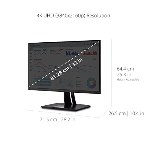 ViewSonic VP3256-4K 32 Inch 4K UHD IPS Ergonomic Monitor with Ultra-Thin Bezels, Color Accuracy, Pantone Validated, 60W USB C 6