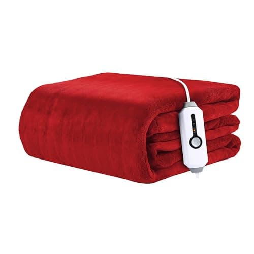 BRILLIO Electric Heated Blanket 72"x84" Full Size Coral Fleece - 4 Heat Settings & 10H Auto Shut Off for Safe Overnight Use, Fast Heating, Machine Washable for Bed, Couch, Office - Red
