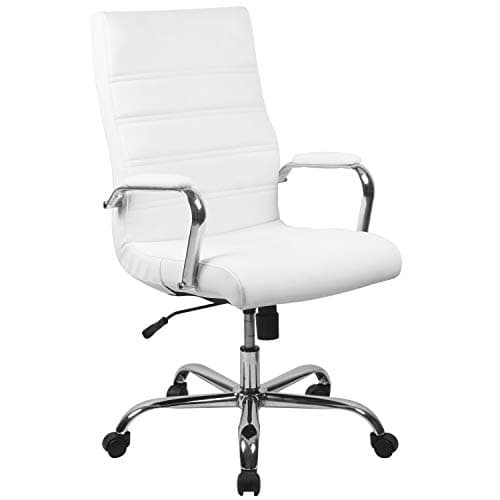 Flash Furniture Whitney High-Back Swivel LeatherSoft Desk Chair with Padded Seat and Armrests, Adjustable Height Padded Office Chair, White/Chrome