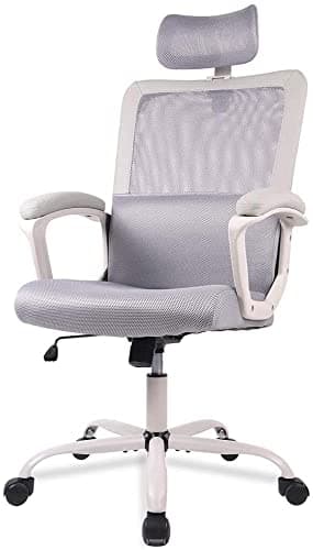 Desk Chair, Ergonomic Mesh Office Chair High Back Computer Chair with Adjustable Headrest,Lumbar Support, Tilt Function,Swivel Rolling, Soft PU Armrest Task Chair Home Office Desk Chairs, Grey