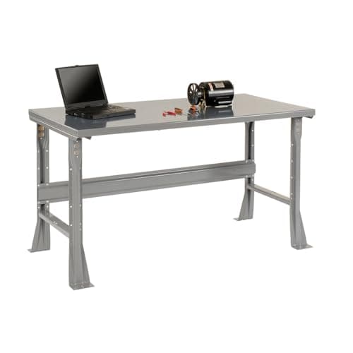 Global Industrial Fixed Height Workbench with C-Channel Flared Leg, Steel Top with Square Edge, 60" W x 30" D x 34" H, 2000 Lbs. Capacity, Gray, Industrial Workbench 6