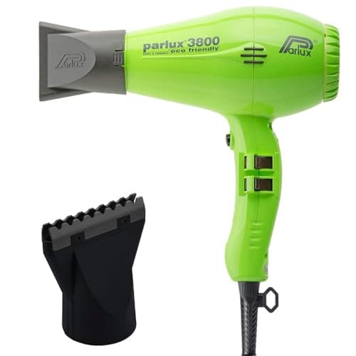 Parlux 3800 Eco Friendly Ionic & Ceramic Green Hair Dryer + M Hair Designs Hot Blow Attachment Black (Bundle) – Lightweight, Fast-Drying, Frizz-Control Blow Dryer for Salon-Quality Styling