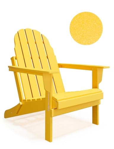 BUPPLEE Folding Adirondack Chair, 450 LBS Heavy Duty HDPE Poly Lumber Fire Pit Chair for Outside, All-Weather Resistant Plastic Adirondack Chairs for Patio, Garden, Deck & Backyard, Yellow