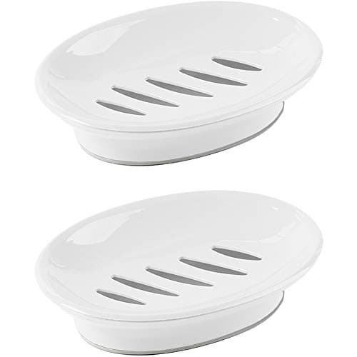 WYOK 2-Pack Soap Dish with Drain Plastic Sponge Holder Easy Cleaning Soap Saver Tray Caddy Keep Dry Stop Mushy for Shower Bathroom Kitchen(White)