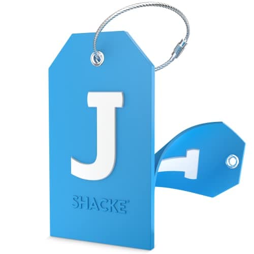 Shacke Initial Luggage Tag with Full Privacy Cover and Stainless Steel Loop - Aqua Teal (Letter J)
