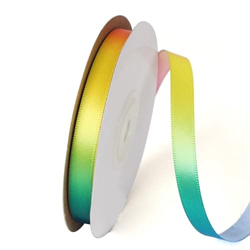 3/8 inch 25 Yards Rainbow Ribbon, Single Face Shiny Satin Roll, Ribbon for Gift Wrapping, Wedding Decor, Pride Birthday Party Decoration & DIY Crafts