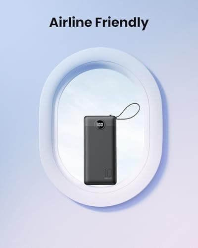 Coowisty Portable Charger with Built-in Cables, Slim 10000mAh Power Bank with USB C, Travel Essentials External Battery Pack 5 Outputs 2 Inputs LED Display Compatible with iPhone/Android & More(Black) 5