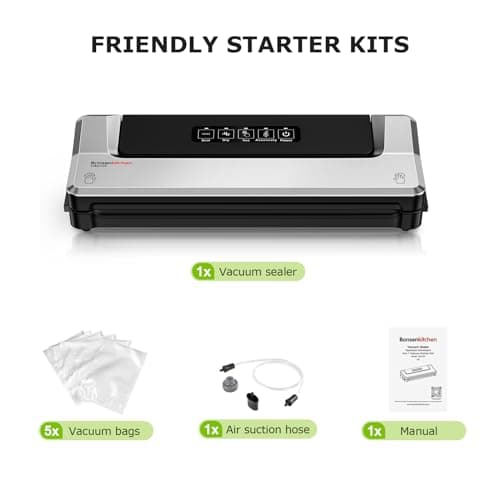 Bonsenkitchen Vacuum Sealer Machine, Fast-Compact Food Sealer, Multi-Functional Food Vacuum Sealer with 5 Vacuum Bags & Accessory Hose, Technology for High-Speed Continuous Working, Silver 7