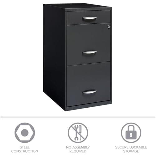 Scranton & Co 3-Drawer Metal Filing Cabinet, 27.32" H x 14.25" W x 18.00" D, Charcoal Finish, Lockable Lateral File Cabinet for Home or Office Organization, Letter Size Hanging File Storage 10