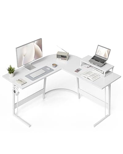 CubiCubi L Shaped Gaming Desk Computer Office Desk, 47 inch Corner Desk with Large Monitor Stand for Home Office Study Writing Workstation, White