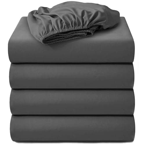 Hotella 4 Pack 100% Microfiber Twin Size Fitted Sheet Only, Ultra Soft Hotel Quality 14" Deep Pocket, Bed Sheets Matress Protector for Dormitory, Machine Washable and Non-Fade, 39"x75" Dark Gray