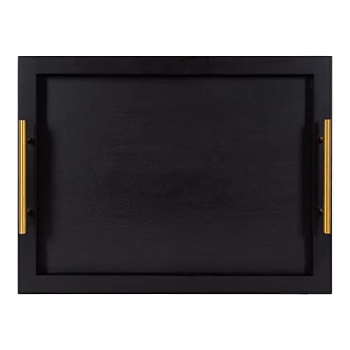 Kate and Laurel Halsey Rectangle Decorative Wooden Tray with Polished Metal Handles; 17 x 13; Black and Gold; Modern Glam Wood Rectangular Serving Tray for Display or Decoration 8