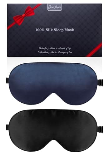 BeeVines 100% Real Mulberry Silk 2 Pack Sleep Mask, Pure Silk Eye Masks with Adjustable Strap for Sleeping, 100% Block Light Eye Sleep Shade Cover, Reduces Puffy Eyes Traveling Gifts(Black & Blue)