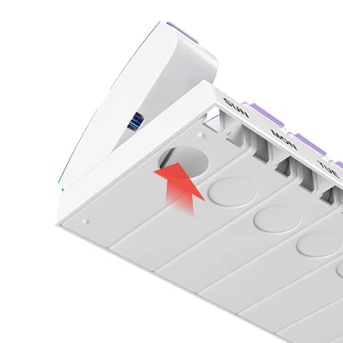 Ezy Dose Weekly (7-Day) AM/PM Pill Organizer, Vitamin and Medicine Box, Small Pop-out Compartments, 2 Times a Day, Blue and Purple Lids 6