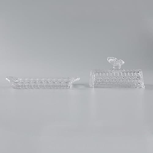 HOWOK Glass Butter Dish with Lid and Stainless Steel Butter Knife, Butterfly Handle Thick Cover, Butter Holder, 8.1”x 2.6” 8