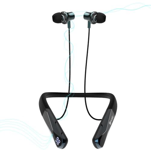 Hmusic H08 Neckband Headphones Bluetooth 6.0,Wireless Neckband Earbuds,Voice Return Mic,35H Battery Life,IPX5 Waterproof,Power Display,Call Alerts,Around the Neck Magnetic Earphones for Singing,Sports