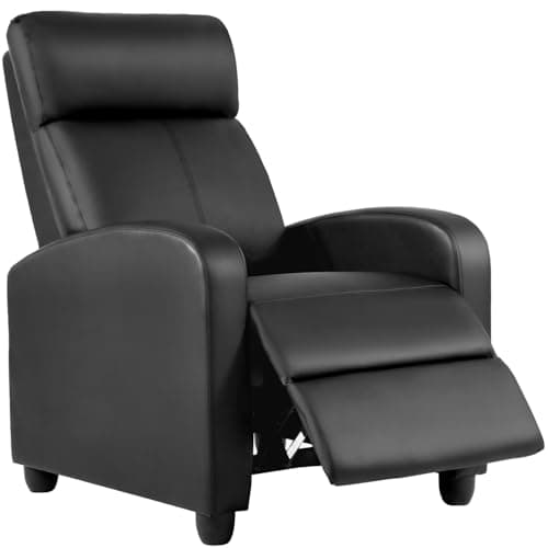 BestMassage | Recliner Chair | No Massage Function | Leather Black | with Lumbar Support, Adjustable Push Back, Wide Armrests, Footrest & Padded Seat | Easy Assembly | for Living Room, Home Theatre