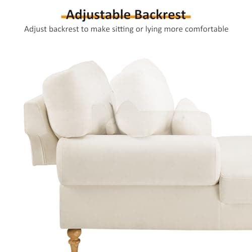 Condemo Modern Chaise Lounge Chair with Adjustable Backrest, Upholstered Indoor Leisure Sofa Recliner, Oversized Accent Chair Deep Seat Reading Armchair for Living Room, Bedroom, Office, Beige White 5