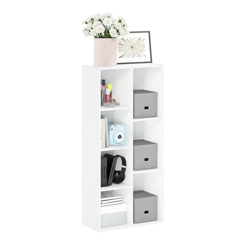 Furinno LUDER Book Shelf, 7-Cube Bookshelf, Bookcase, 9.4 x 19.5 x 41.7, for Living Room, Bedroom, Home Office, White