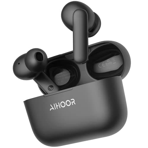 AIHOOR Wireless Earbuds for Music and Sports, Bluetooth 5.3 in-Ear Headphones with Extra Bass, Built-in Mic, Touch Control, USB Charging Case, 30hr Battery Earphones (Matte Black)