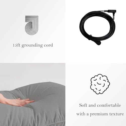 Grounding Pillowcase 2 Pack, Queen Size 20"x30" - Organic Cotton & Silver Fiber, 15ft Grounding Cord, Reduces Pain Anxiety Stress for Better Sleep, Gray 6