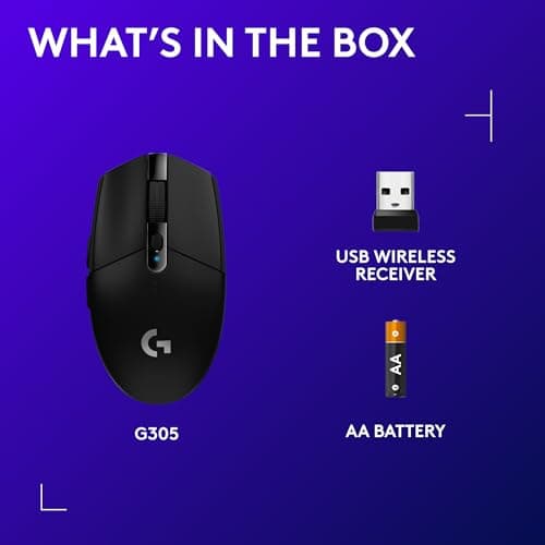 Logitech G305 Lightspeed Wireless Gaming Mouse, Hero Sensor, 12,000 DPI, Lightweight, 6 Programmable Buttons, 250h Battery, On-Board Memory, Compatible with PC, Mac - Black 9