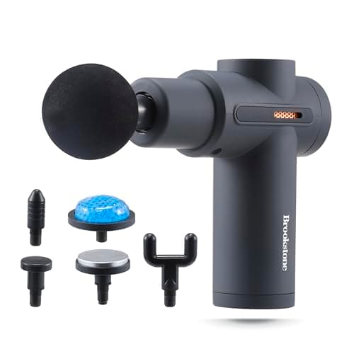 Brookstone - Percussion Massager, Cordless Handheld, Deep Tissue Muscle Relief, Portable, Rechargeable, Multiple Speeds (Grey)