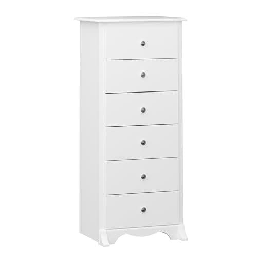Prepac Sonoma 6 Drawer Dresser for Bedroom, Tall Chest of Drawers, Bedroom Furniture, Clothes Storage and Organizer, 19" D x 23.25" W x 52.75" H, White