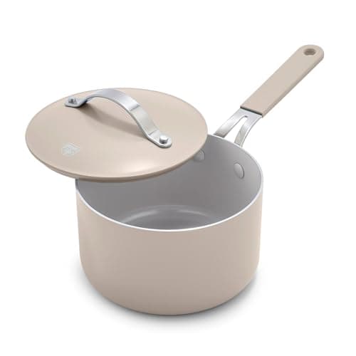 GreenLife 2 Quart Nonstick Saucepan with Lid, Lightweight Healthy PFAS-Free Milk Pan, Dishwasher & Oven Safe Soup Pan, Durable Body, Silicone Stay-Cool Handle, Easy Release Chef’s Pan, Taupe