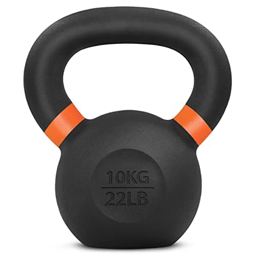 Yes4All Powder Coated Kettlebell, 22 lb Cast Iron Core Kettlebells with Non-Slip Handle & Flat Bottom for Conditioning, Heavy Duty for Strength Training - Single, Orange