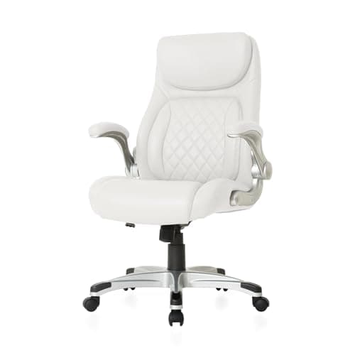 Nouhaus +Posture Ergonomic PU Leather Office Chair. Click5 Lumbar Support with FlipAdjust Armrests. Modern Executive Chair and Computer Desk Chair (White)