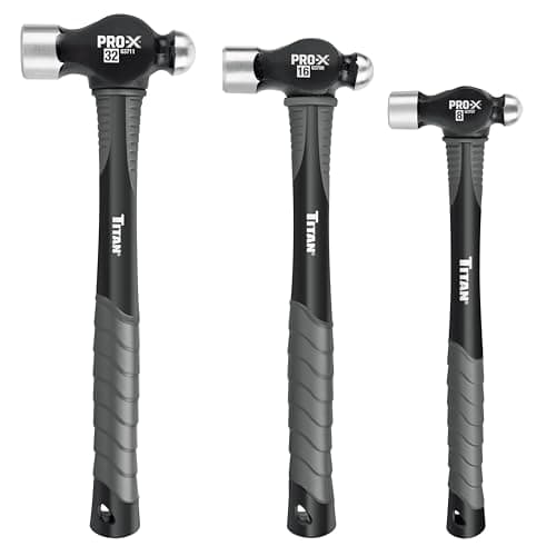 Titan Pro-X 63706 3-Piece Ball Pein Hammer Set, Includes 8oz, 16oz & 32oz Ball Peen, Overstrike Protection, Forged Steel Heads, Shock Absorbing Fiberglass Handles & Textured Grips 8