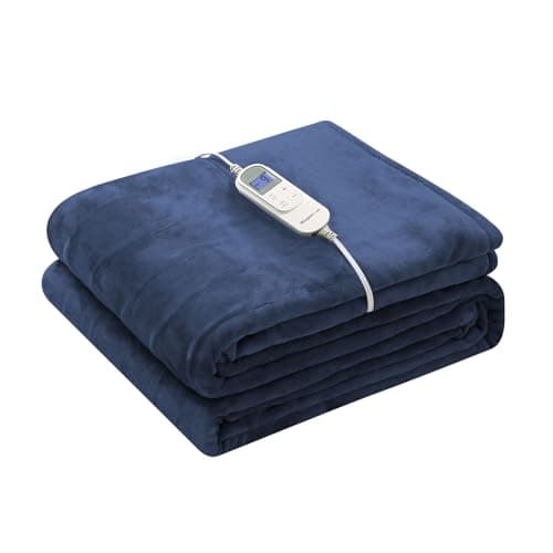 Wapaneus Heated Blanket Electric Blanket 72" x 84" Full Size with 10 Heating Levels and 12 Hours time Settings, Flannel Fast-Heating Electric Blanket, ETL Listed, Machine Washable,Dark Blue