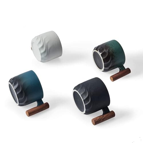 BlogBlog Ceramic Espresso Cups with Wooden Handle Espresso Shot Cups Ceramic Tea Cups Porcelain Demitasse Cups for Coffee or Tea, 2oz (black, 2) 6
