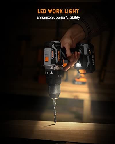 WORKSITE Drill Brushless, Power Drill Driver, Drill Bit Set with 1/2” All-Metal Chuck, 530 In-lb Torque, 2-Speed, Impact Function and 42pcs Accessories, Battery & Fast Charger Included 6