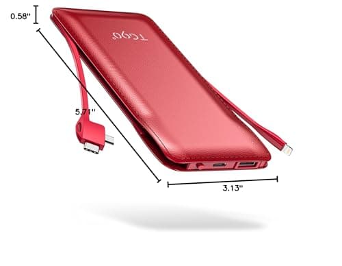 TG90° Portable Charger 10000mah Cell Phone Battery Backup, Ultra Slim Power Bank with Built in Cables(No AC Plug), Portable Phone Charger Battery Packs Compatible with iPhone Android Phones 7