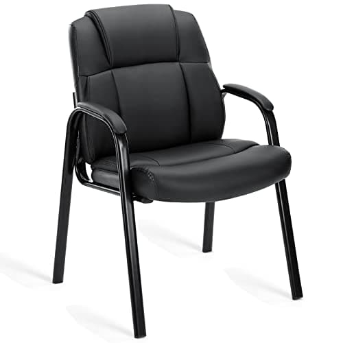 OLIXIS Office Chair - Guest Reception Chair, Desk Chair No Wheels PU Leather Meeting and Waiting Room Accent Chairs Executive Chair with Lumbar Support and Padded Armrest, Black