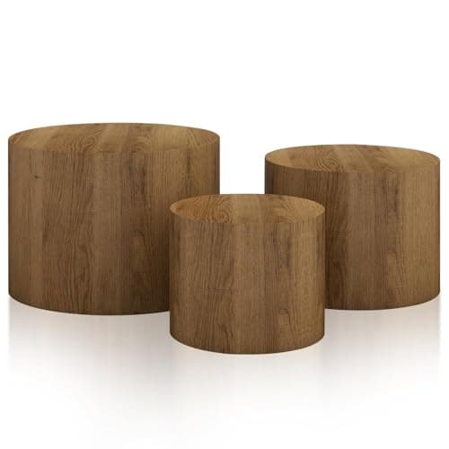 Vikiullf Nesting Coffee Table Set of 3, Round Wooden Coffee Tables, Modern Circle Table for Living Room, Bedroom, Accent Side Table, Saving Space Design and No Need Assembly