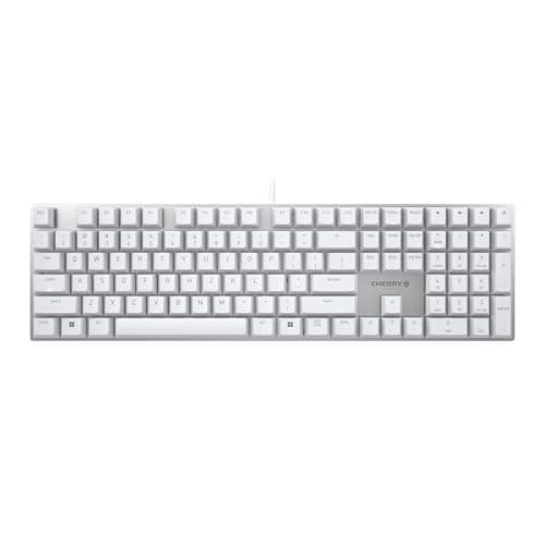 Cherry KC 200 MX, Wired Mechanical Office Keyboard, Modern Design with Elegant Aluminum Surface, USB-A Connection, MX2A Silent RED Switches, White/Silver