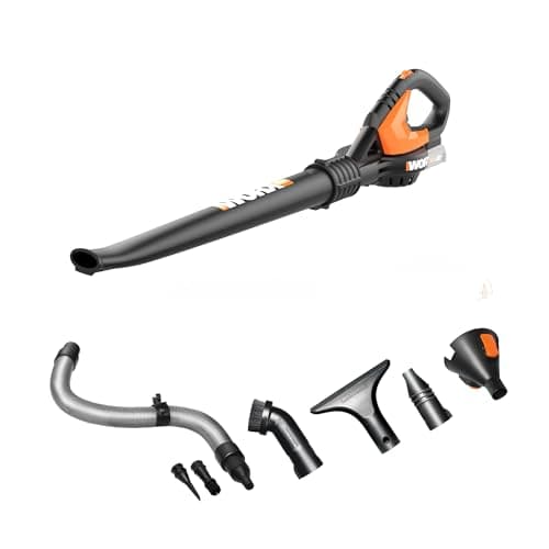 WORX Cordless Leaf Blower, Electric Blowers for Lawn Care with 120 MPH & 2.7 LBS, Long Nozzle Design for Narrow Spaces with Cleaning Attachments, Battery & Charger Not Included, WG545.9