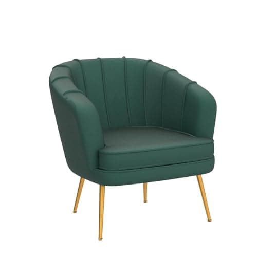 Andeworld Velvet Accent Chair, Upholstered Modern Single Sofa Side Chair,Comfy Barrel Club Living Room Armchair with Golden Metal Legs for Bedroom Living Reading Room Office, Green 4