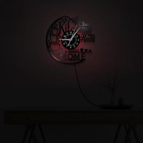 Timeglow 12'' Kitchen Vinyl Record Wall Clock 7 Kinds of LED Color, Kitchen Heart Home Theme Wall Clock Night Light Silent Non Ticking Coffee Bar Wall Watch Clock for Women Wife Restaurant Dining Room 6