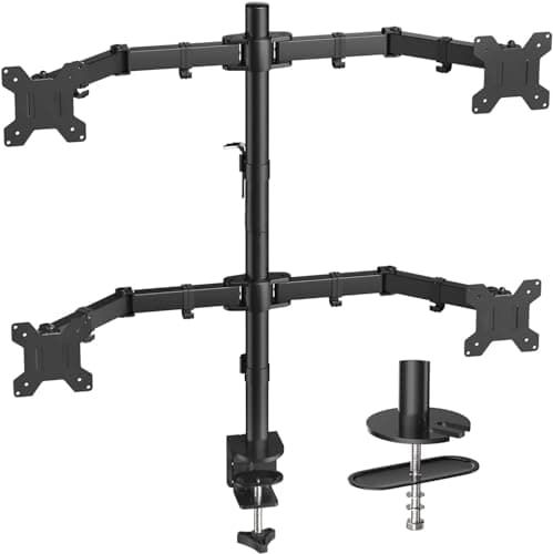 HUANUO Quad Computer Monitor Mount - Heavy Duty LCD Computer 4 Monitor Stand with Full Articulation, Fits Four Screens up to 27 Inches - Each Arm Holds up to 17.6lbs, VESA 75x75-100x100mm