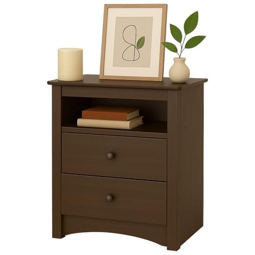 Prepac Sonoma 2 Drawer Nightstand: Elegant Bedroom Furniture, Bedside Table with Open Shelf, 23.25"W x 16"D x 28"H, Espresso