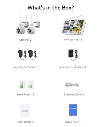 VORGUT Wireless Security Camera System with 10" LCD Monitor, 2PCS 3MP PTZ Outdoor Camera for Home Surveillance, 10CH NVR with 500G HDD,Auto Tracking,Human Detection,Color Night Vision,No Monthly Fee 8