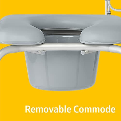 Medline Aluminum Padded Shower Chair Commode with 4 Locking Casters, 300 lbs. Capacity — For Restroom, Bathroom & Wheelchair Transfer to Toilet, 1 Ct. 7