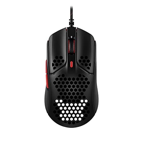 HyperX Pulsefire Haste – Gaming Mouse – Ultra-Lightweight, 59g, Honeycomb Shell, Hex Design, Hyperflex USB Cable, Up to 16000 DPI, 6 Programmable Buttons - Black/Red (Renewed)