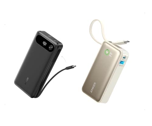 Anker 20,000mAh Portable Charger with Built-in USB-C Cable, 87W Max Fast Charging Battery Nano Power Bank, 10,000mAh Portable Charger with Built-in USB-C Cable, 30W Recharging